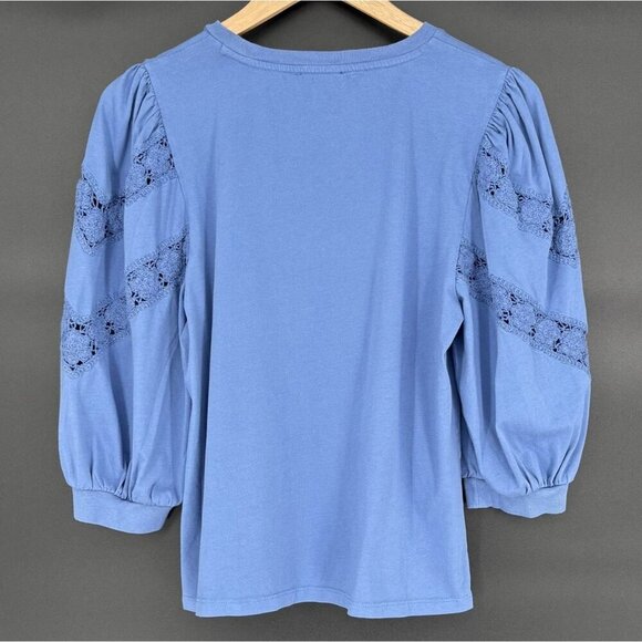 J.Crew Women's Floral Crochet Accent Puff Sleeve Blouse M Blue Officewear Church - Picture 2 of 8